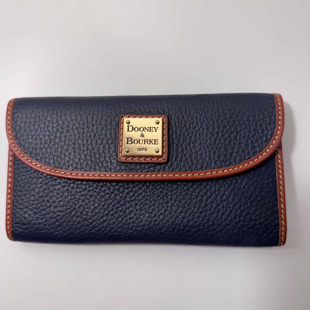 Dooney & Bourke Blue Leather Wallet with Brown Trim